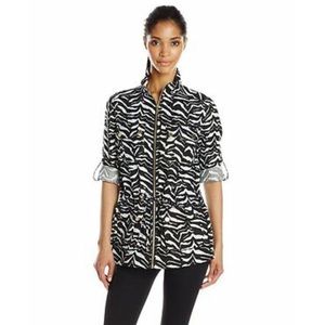 Calvin Klein Zebra Print Linen Cargo Utility Coat